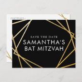 Gold en Black Modern Bat Mitzvah Save the Date Aankondigingskaart (Voorkant / Achterkant)