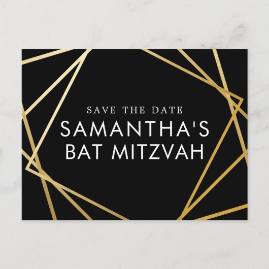 Gold en Black Modern Bat Mitzvah Save the Date Aankondigingskaart (Voorkant)
