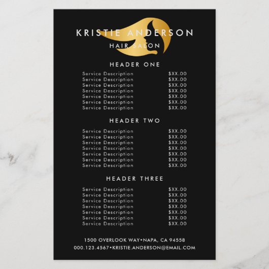 Gold- en Black Modern Hair Stylist Salon Flyer (Voorkant)