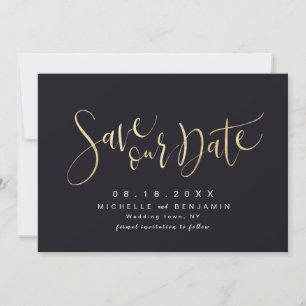 Gold en Black Modern Simple Script Save the Date
