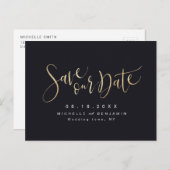 Gold en Black Modern Simple Script Save the Date Aankondigingskaart (Voorkant / Achterkant)