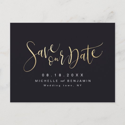 Gold en Black Modern Simple Script Save the Date Aankondigingskaart (Voorkant)