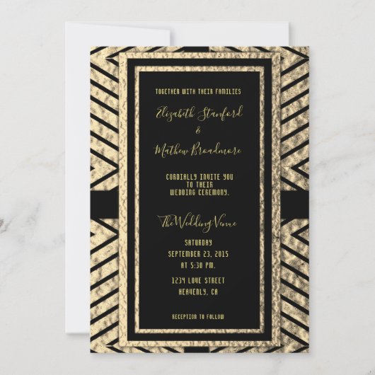 Gold en Black Modern Wedding Invitation Kaart (Voorkant)