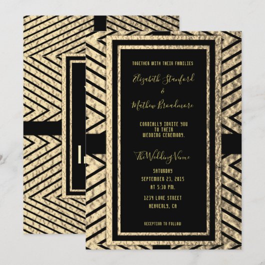 Gold en Black Modern Wedding Invitation Kaart (Voorkant / Achterkant)