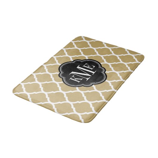 Gold en Black Moroccan Quatrefoil Monogram Badmat (Gekanteld)