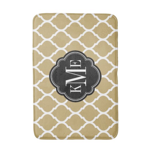 Gold en Black Moroccan Quatrefoil Monogram Badmat (Voorkant Verticaal)