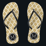 Gold en Black Moroccan Quatrefoil Monogram Teenslippers<br><div class="desc">Aangepast gedrukte flip flop sandalen met een stijlvol Marokkaans quatrefoliepatroon en uw aangepast monogram of andere tekst in een cirkelvormig lijst. Klik aanpassen het om tekstdoopvonten en kleuren te veranderen of uw eigen afbeeldingen toe te voegen om unieke één van een soortontwerp te creëer!</div>