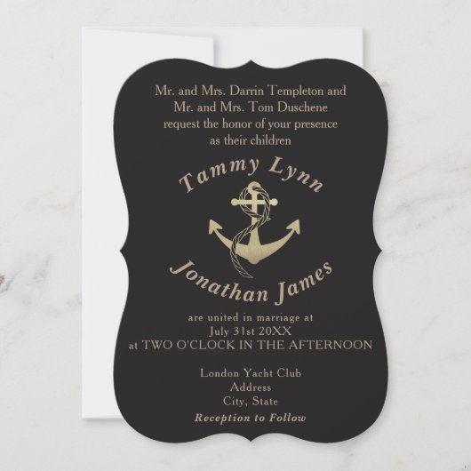Gold en Black Nautical Wedding Invitations Kaart (Voorkant)