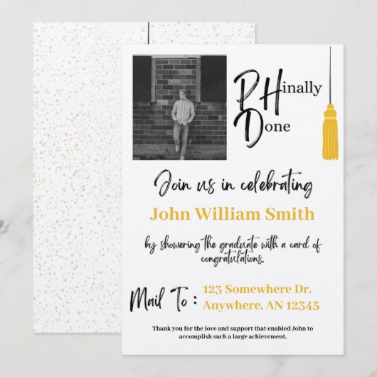 Gold en Black PHD-Afstuderen - Kaart Shower (Voorkant / Achterkant)