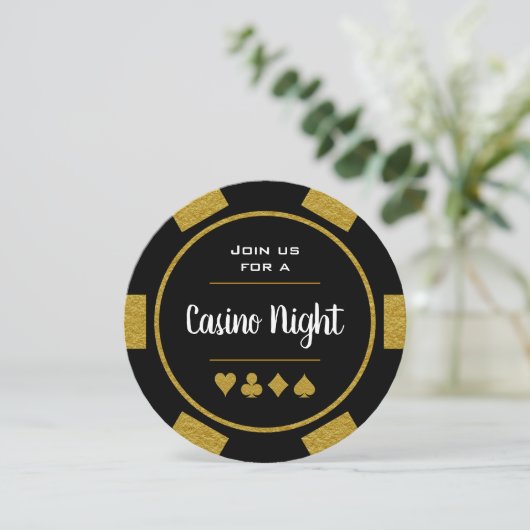 Gold en Black Poker Chip Birthday Casino Night Kaart (Staand voorkant)