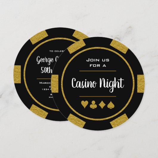 Gold en Black Poker Chip Birthday Casino Night Kaart (Voorkant / Achterkant)