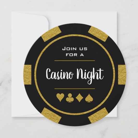 Gold en Black Poker Chip Birthday Casino Night Kaart (Voorkant)