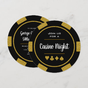 Gold en Black Poker Chip Birthday Casino Night Kaart