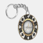 Gold en Black Poker Chip Design - Monogram Sleutelhanger (Voorkant Links)