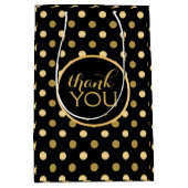 Gold en Black Polka Dots Pattern Dank je tekst Medium Cadeauzakje (Voorkant)