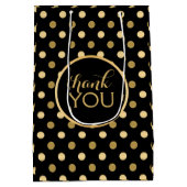 Gold en Black Polka Dots Pattern Dank je tekst Medium Cadeauzakje (Achterkant)
