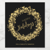 Gold en Black Prettige feestdagen Wijn Etiket (Enkel label)