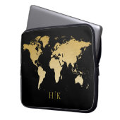 Gold en Black Professional-Wereldkaart Laptop Sleeve (Voorkant Links)