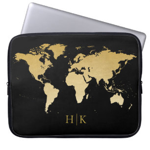 Gold en Black Professional-Wereldkaart Laptop Sleeve