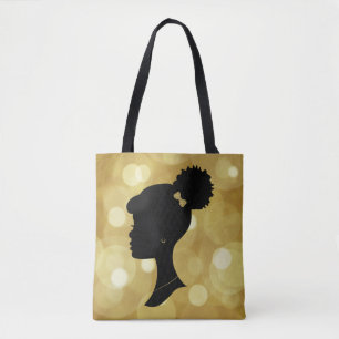 Gold en Black Puff Girl Silhouette Tas