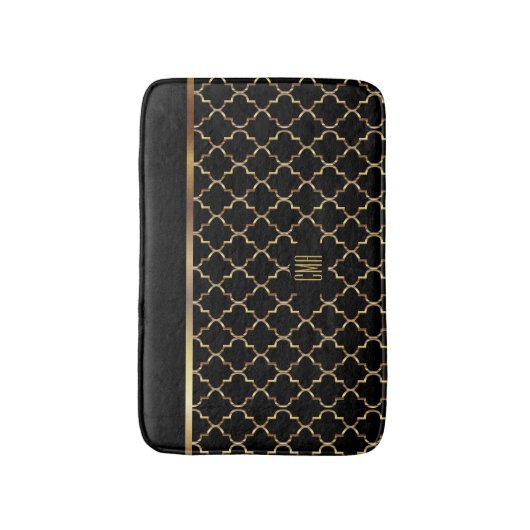Gold en Black Quatrefoil - Monogram Design Badmat (Voorkant Verticaal)