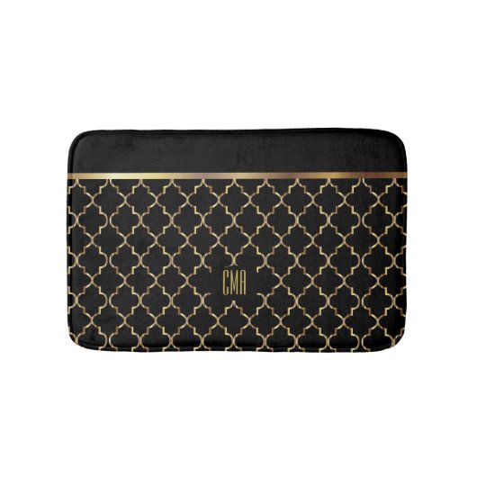 Gold en Black Quatrefoil - Monogram Design Badmat (Voorkant)