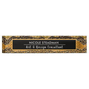 Gold en Black Safari Oerwoud Animal Print Agate Naambordje