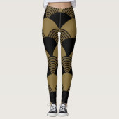 Gold en Black Seigaiha Japanse golven Leggings (Voorkant)