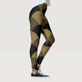 Gold en Black Seigaiha Japanse golven Leggings