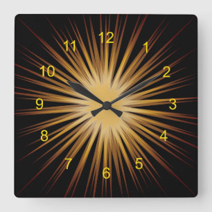 Gold- en Black Sunburst Design Wall-klok Vierkante Klok