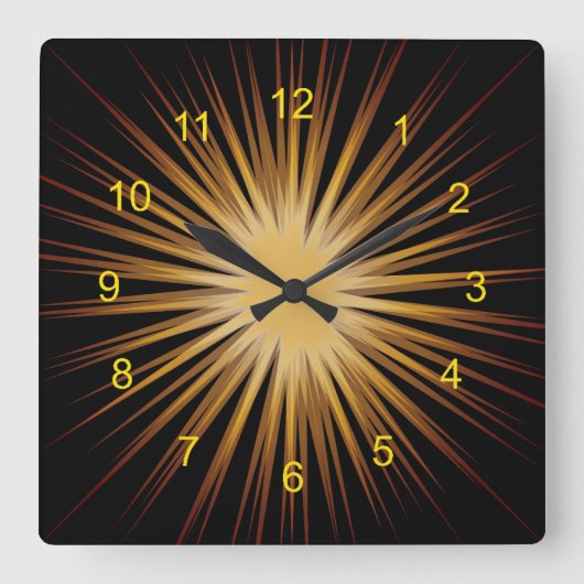Gold- en Black Sunburst Design Wall-klok Vierkante Klok (Voorkant)