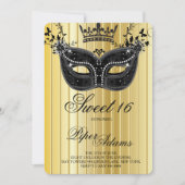 Gold en Black Sweet 16 Masquerade Uitnodiging (Voorkant)