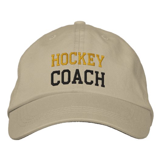 Gold en Black Text Hockey Coach Pet (Voorkant)
