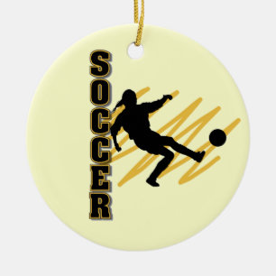 Gold en Black Vrouw Voetbalspeler Keramisch Ornament