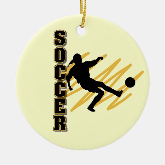 Gold en Black Vrouw Voetbalspeler Keramisch Ornament (Voorkant)