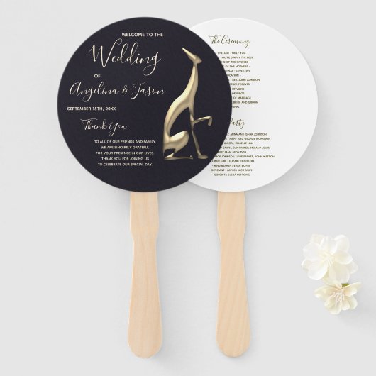 Gold en Black Wedding Program Handwaaier (Voorkant en achterkant)