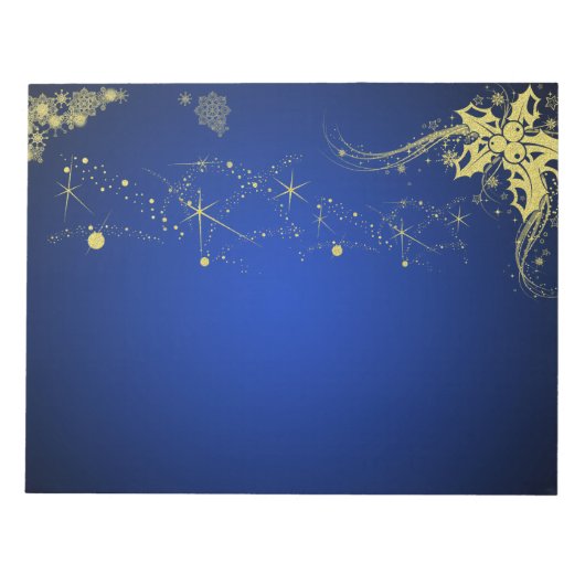 Gold- en blauw kerstkaartje notitieblok (Voorkant)