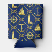 Gold- en blauw Nautisch ontwerp Blikjeskoeler (Voorkant)