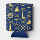 Gold- en blauw Nautisch ontwerp Blikjeskoeler (Achterkant)
