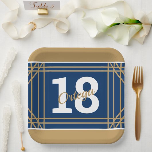 Gold- en blauw-sportweddenthema Papieren Bord (Huwelijk)