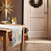 Gold- en blauwe feestdag korte tafelloper