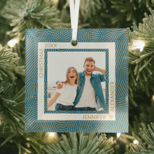 Gold- en blauwe foto glas ornament