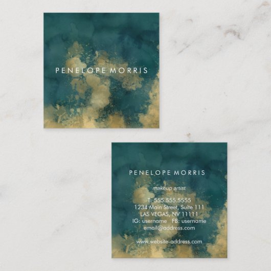 Gold en Blauwgroen abstracte Beauty-lijst Vierkante Visitekaartje (Voorkant / Achterkant)