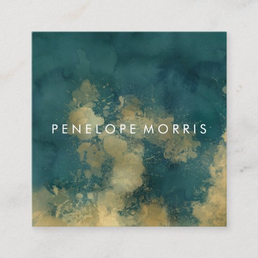 Gold en Blauwgroen abstracte Beauty-lijst Vierkante Visitekaartje (Voorkant)