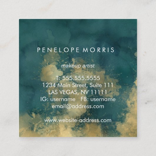 Gold en Blauwgroen abstracte Beauty-lijst Vierkante Visitekaartje (Achterkant)