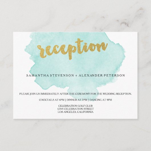 Gold en Blauwgroen Blush Waterverf Weddenschappen Informatiekaartje (Voorkant)