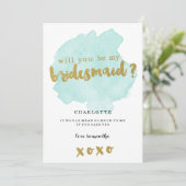 Gold en Blauwgroen Blush Wil jij mijn bruidsmeisje Kaart (Staand voorkant)