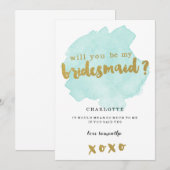 Gold en Blauwgroen Blush Wil jij mijn bruidsmeisje Kaart (Voorkant / Achterkant)