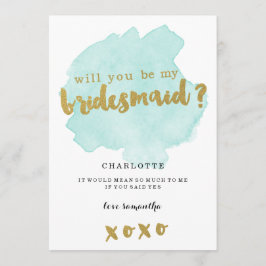 Gold en Blauwgroen Blush Wil jij mijn bruidsmeisje Kaart