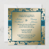 Gold en Blauwgroen FAUX Glitter Floral Engagement  Kaart (Achterkant)